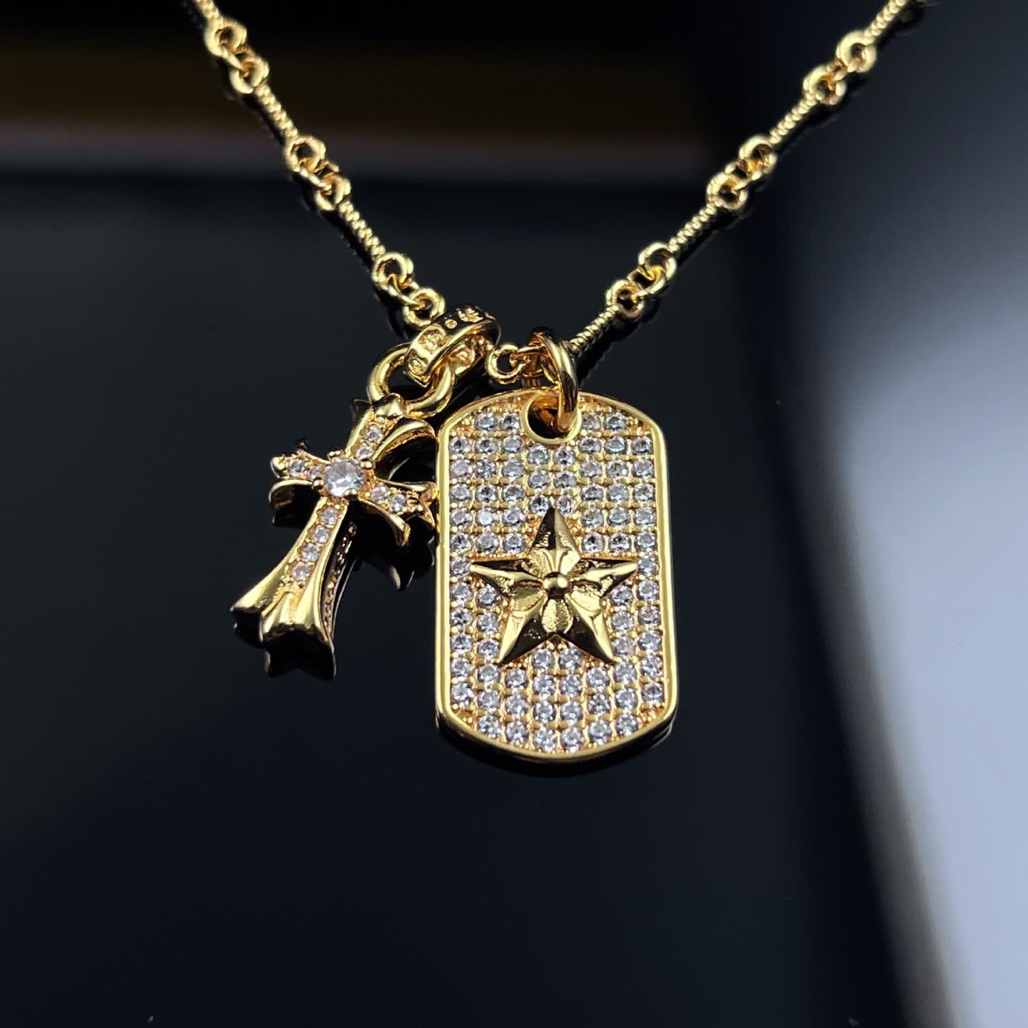 Chrome Hearts Elegant Cross and Star Pendant Necklace